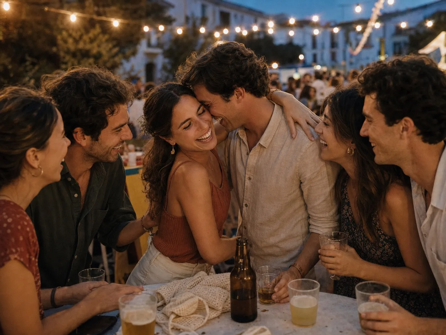 Recuerdo de la pareja con sus amigos